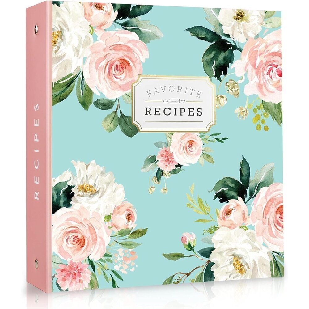 Aqua Roses Recipe Binder 3-Ring Organizer Full-Page 8.5x11